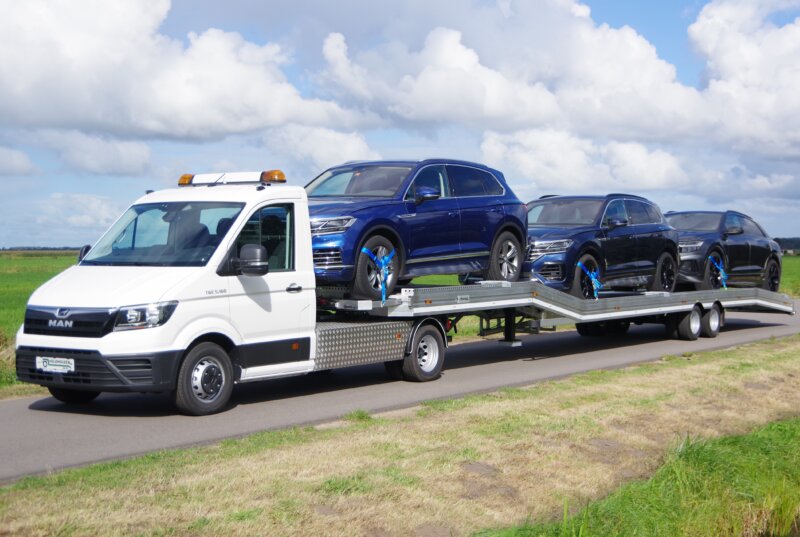 MAN 5.160 met 13,82m Auto oplegger 3 terreinwagen lv 4 + hoofdfoto
