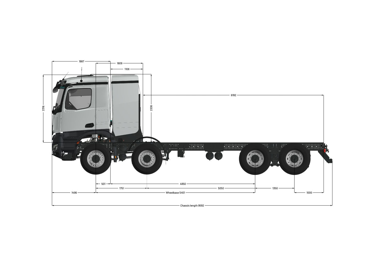 Zijaanzicht e-400 8x4 5450mm