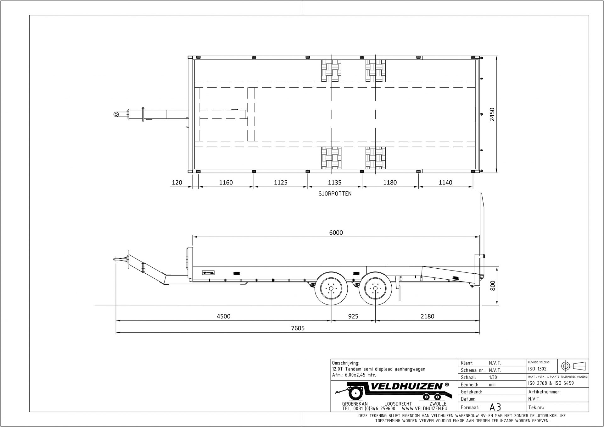 Tandem semi dieplaad ahw 12T 6,00x2,45